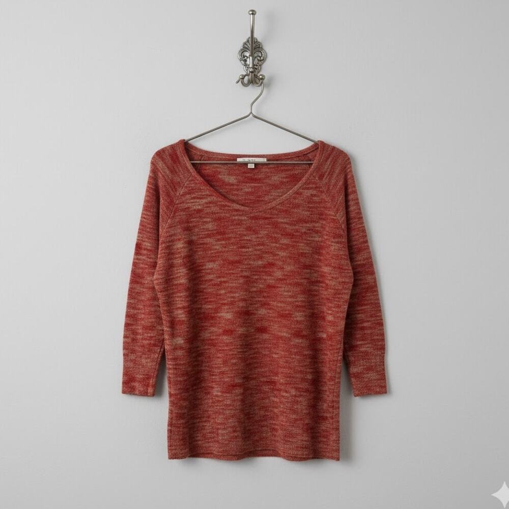 LOFT Space Dye Sweater Red Multi Knit Pullover 3/4 Sleeve Medium Soft